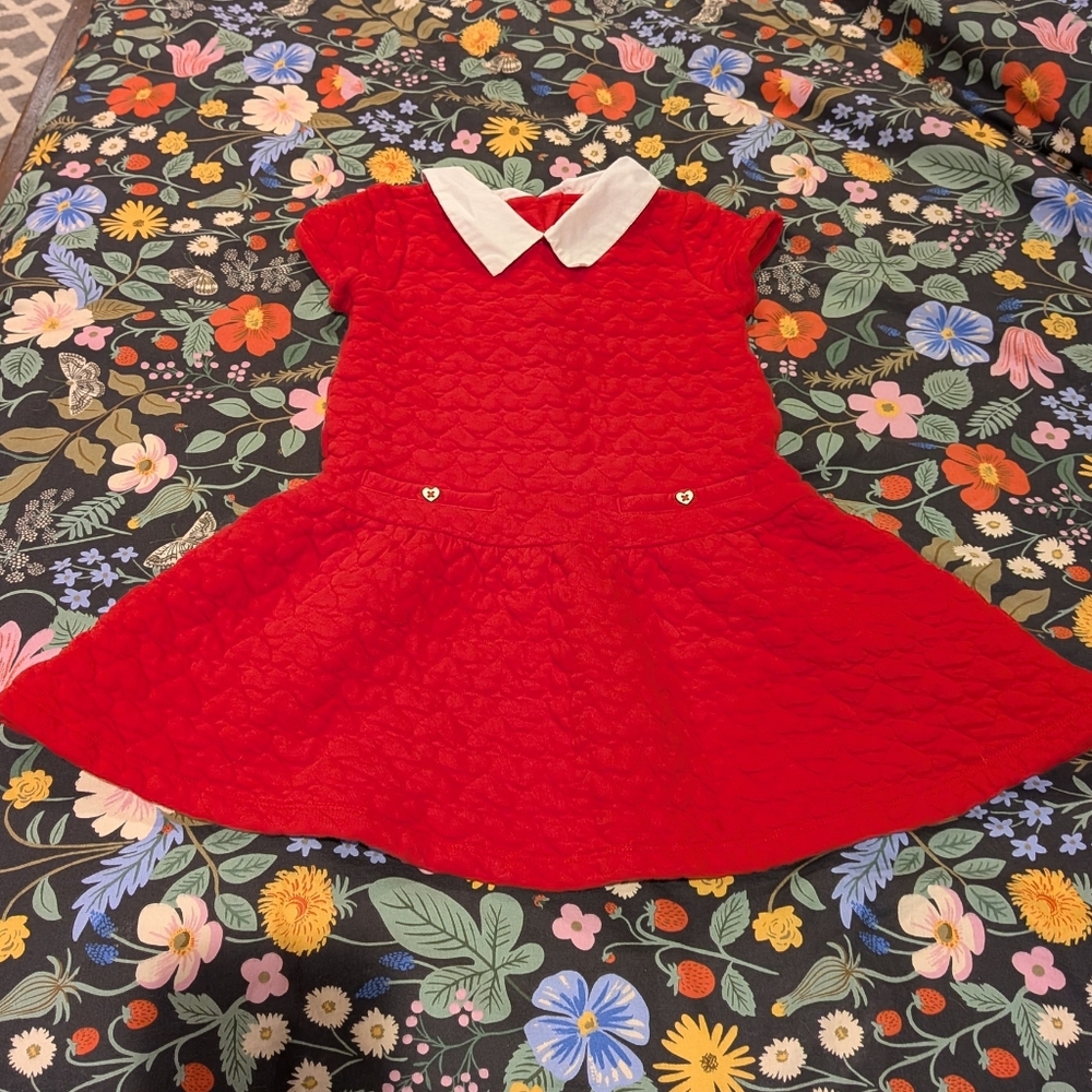 Janie And Jack Red Heart Embroidered Dress Peter Pan Collar Valentine